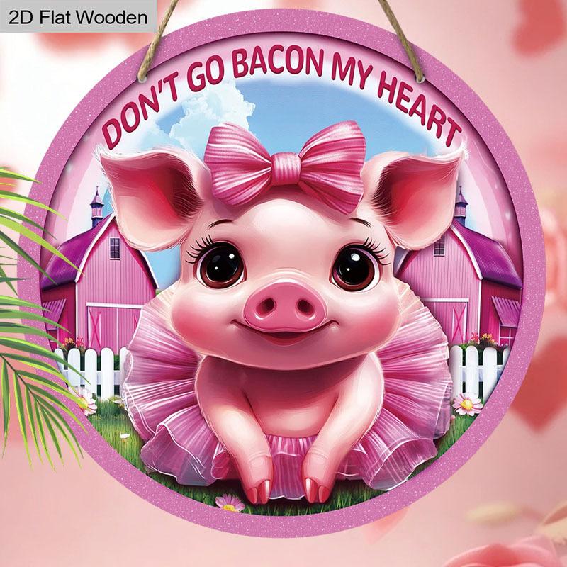 2D Flat 1pc Valentine's Day Pink Pig Wooden Hanging Ornament, Wall-Mounted Decor for Bar, Kitchen, Coffee, Home, Living Room, Office, Party