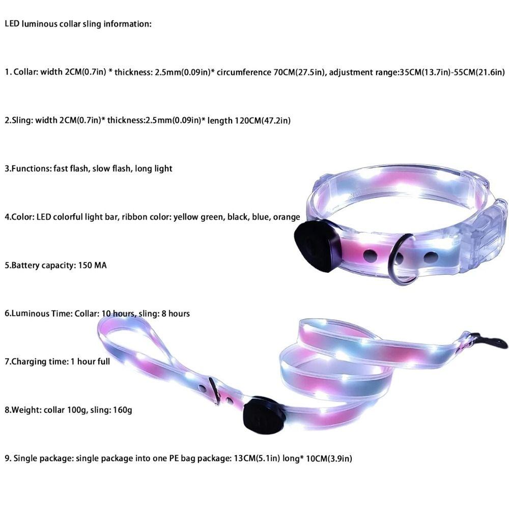 Durable Nylon LED Dog Collar 3 Lighting Modes Adjustable Pet Dog Leash Anti-lost PVC High-brightness Dog Collar Outdoo
