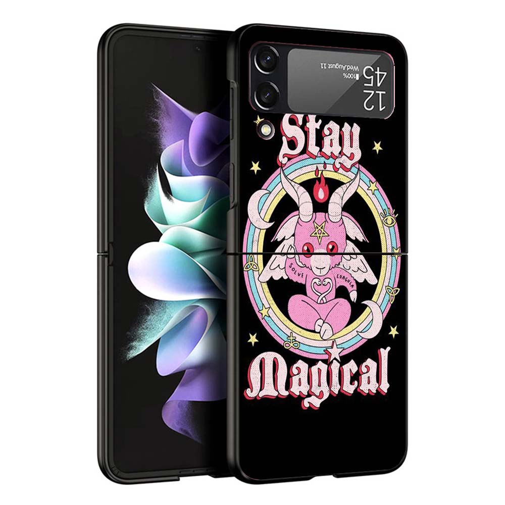 Pink Cat Skull Sorceress Witch Hard Black Cover for Samsung Galaxy Z Flip 7 6 5 4 3 5G Phone Case Flip7 Flip6 Flip5 Flip4 Flip3