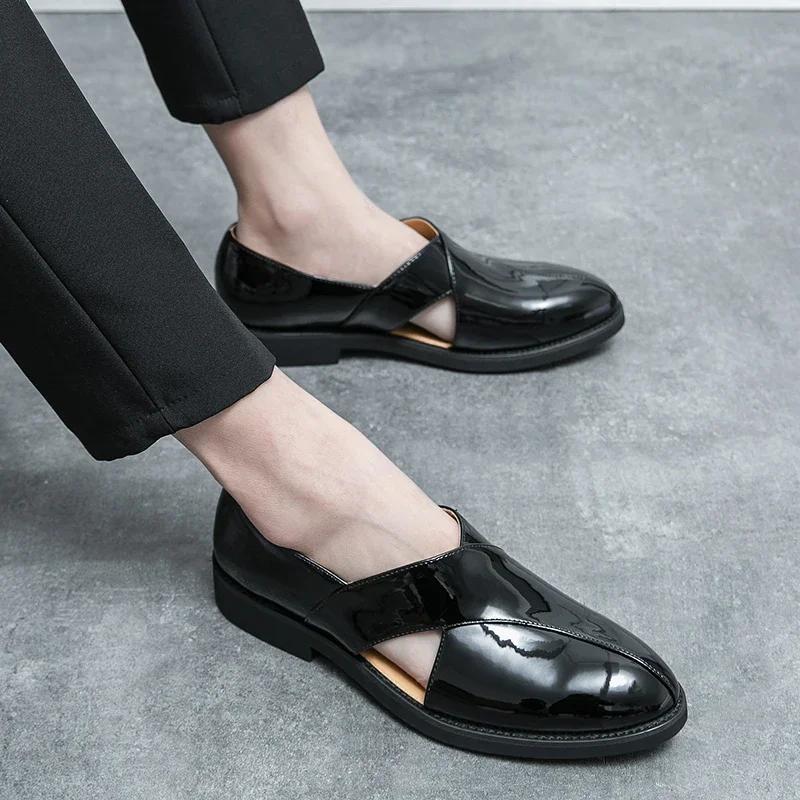 Men Business Dress Shoes PU Low Heel Hollow Out Comfortable Breathable Loafers Shoes Professional Classic Men Sandals