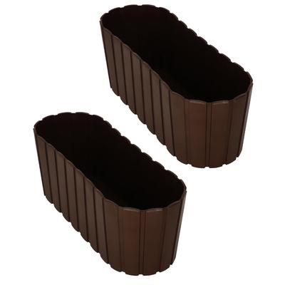 Oblong Flower Pot Box For Flowers And Herbs On The Balcony Brown 40Cm 2 Pcs