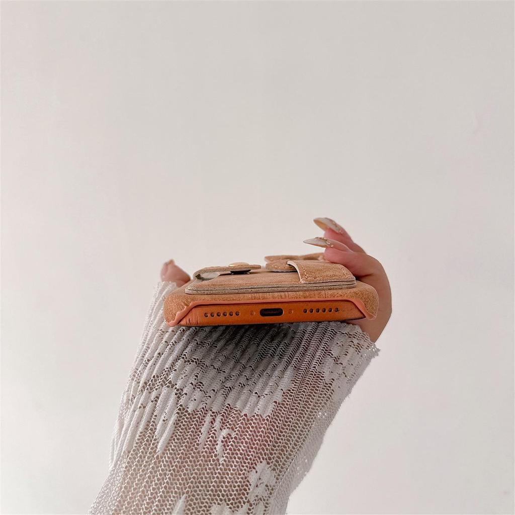 Retro Pattern Wrist Strap Card Holder Case for iPhone 14/13/12/11 & Apple 17/16/15 PROMAX