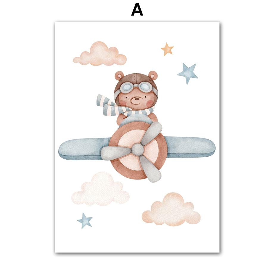 Flugzeug Bär Ballon Regenbogen Traum Zitate Nordische Poster Drucke Leinwandmalerei Cartoon Wandkunst Bilder Für Kinderzimmer Dekor