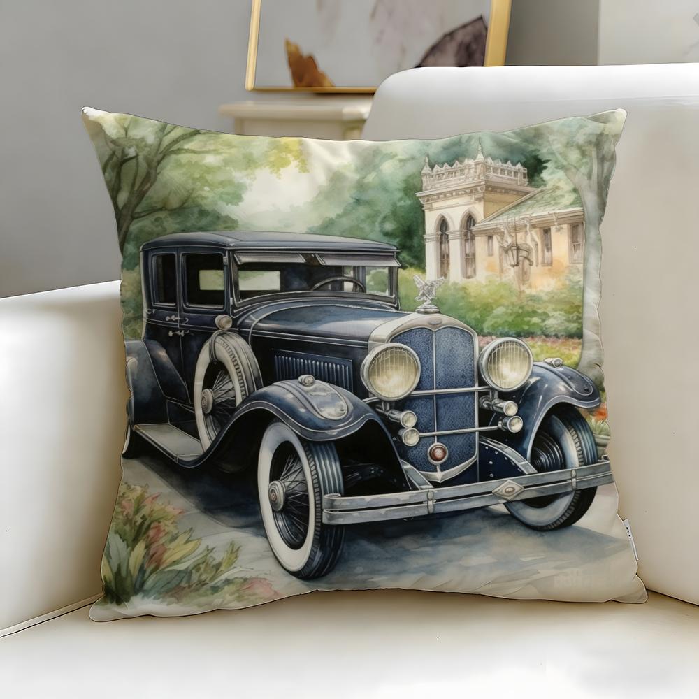 classic theme Vintage Car Cushion Cover Soft & Easy-Wash Pillow Case – Versatile for Couch, Bed, Travel and Office