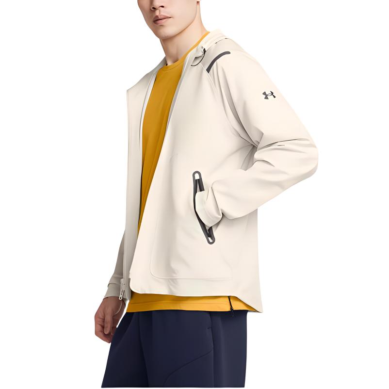 Under Armour Nezastavitelná jednobarevná mikina s kapucí a zipem pánská bundy Summit-White 1370494-110