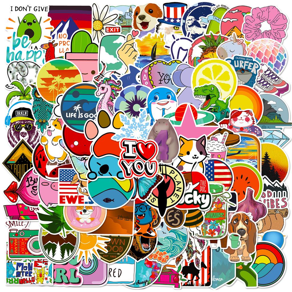 T01020003 Clearance 100 Mixed And Matched Small Fresh Graffiti Stickers Cartoon Notebook Skateboard Water Cup Stickers