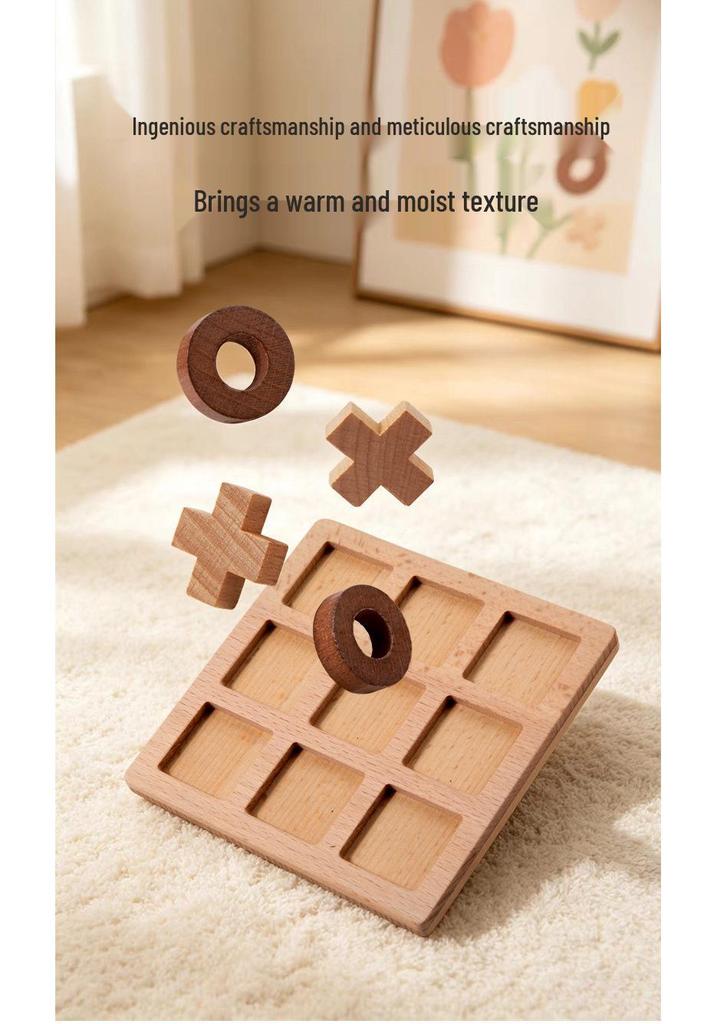 Wooden XO Tic-Tac-Toe Game: Educational Board for Parent-Child Interaction & Logical Thinking