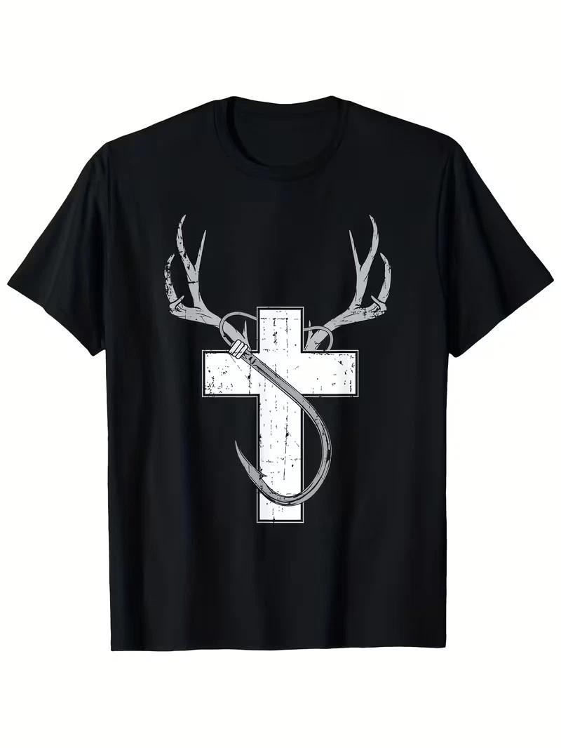 180g Funny Christian Hunting Fishing Lover Gift for Men And Women T-Shirt M