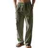 European and American Linen Pants Spring and Autumn Style Drawstring Waist Side Buckle Solid Color Daily Men's Pants Casual Straight Pants