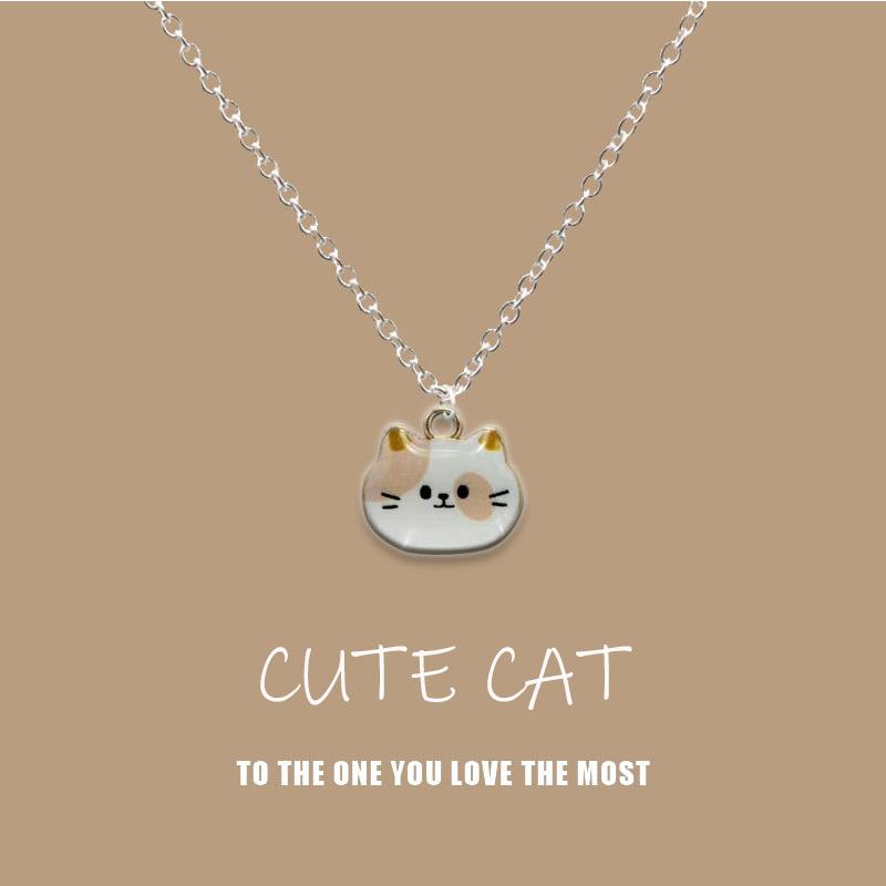 New Trendy Cute Enamel Cat Pendant Necklace For Women Exquisite Cartoon Kitten Metal Chain Choker Party Friendship Jewelry Gifts