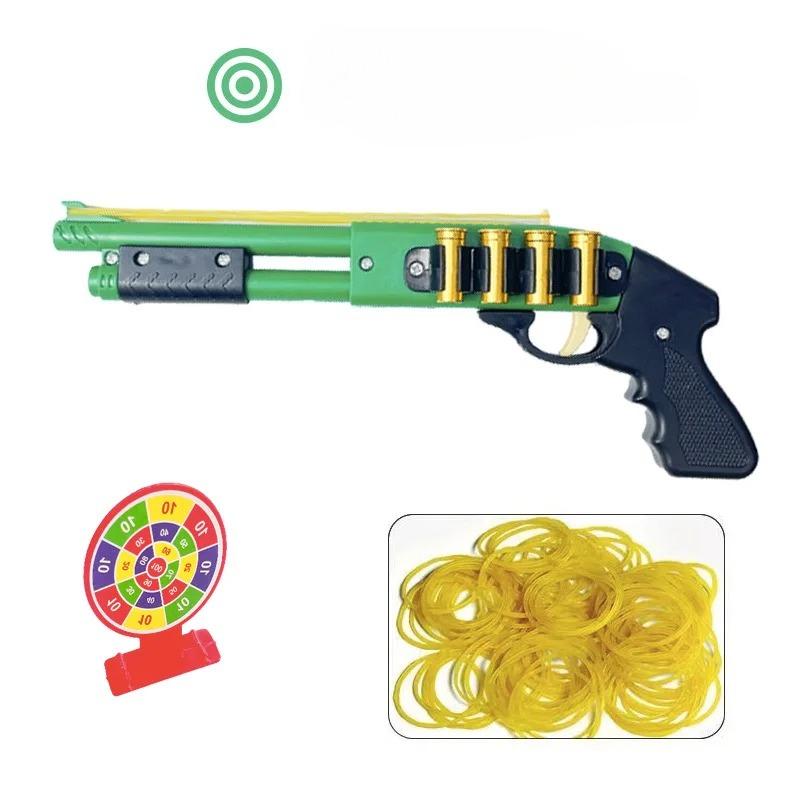 Double Barrel Rubber Band Gun for Kids Manual Pull-Back Toy Launcher for Outdoor Games Safe Shooting Toy for Boys Birthday Party