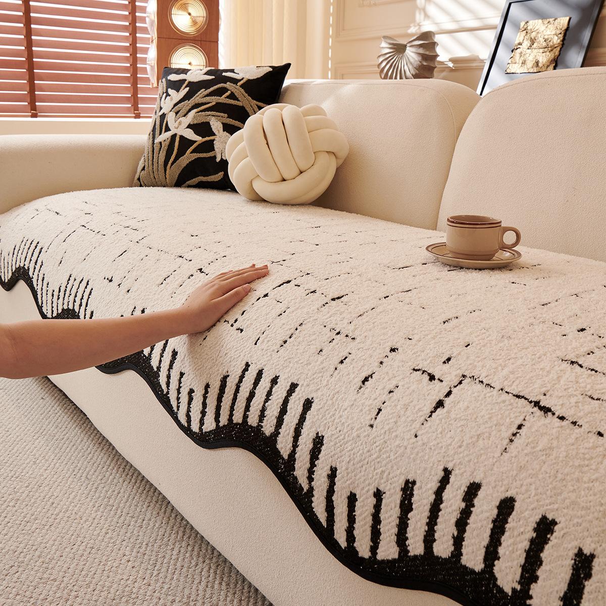 1 шт Современная минималистичная плюшевая подушка для дивана черно-белая полосатая нескользящая мягкая на ощупь влагопоглощающая подходит для декора гостиной спальни офиса 90 160CM single pack 2909₽