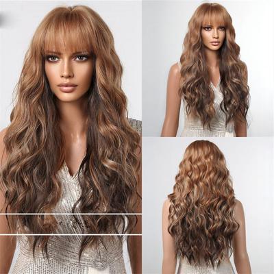 Long Curly Fashion Wig Sheath Women Wave Gradient Air Bangs Hair Big Platinum Wig