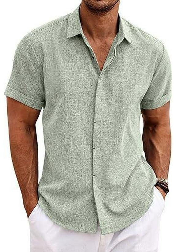 Men's Summer Linen-Style Short-Sleeve Loose Casual Beach Shirt