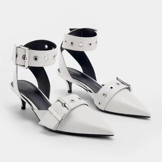 2025 Spring New Women Gladiator Pump Thin High Heels Pointed Toe Ankle Strap Buckle Party Sandals Zapatos Mujer