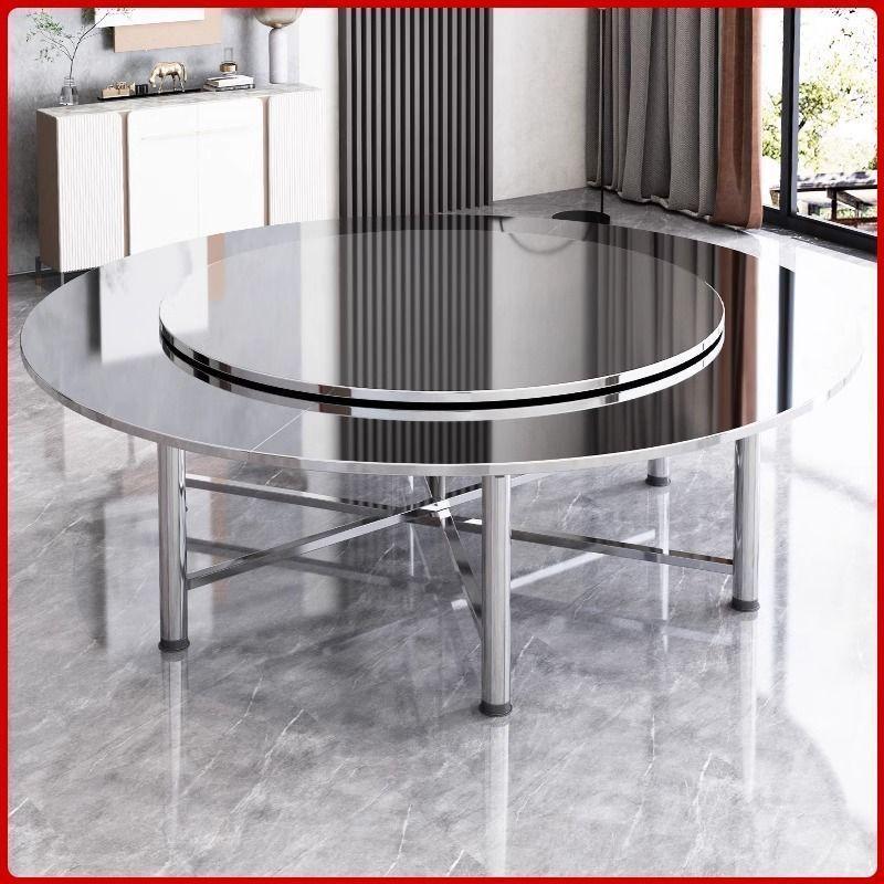 304 Stainless Steel Folding Round Dining Table for Restaurant, Buffet, Outdoor, and Home Use