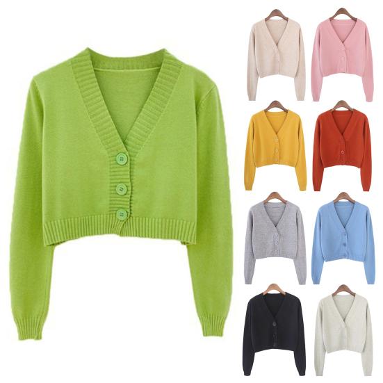 Dámský svetr Kabát s výstřihem do V Dlouhé rukávy Jednobarevné Jednořadý cardigan zateplený pletený střih jedné velikosti Dámský jarní svetr Dámské oblečení