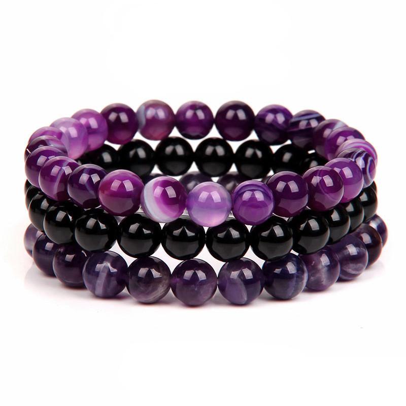 Geometric Agate Beaded Bracelet Set With Turquoise And Amethyst For Men And Women