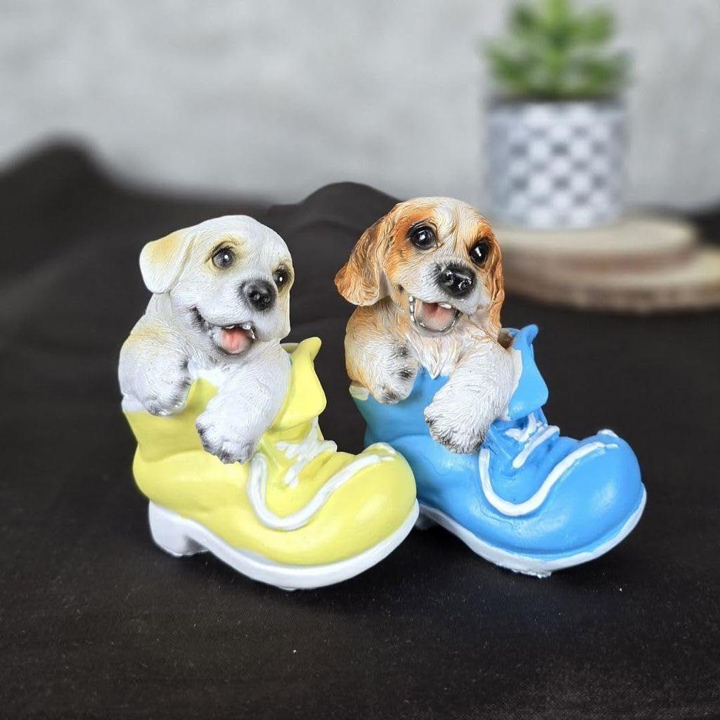 Set (2 Pieces) Dog Miniature Figurines | Decorative Showpiece | Gift for Him/Her, Mother's Day, Home, Bedroom, Living Room,