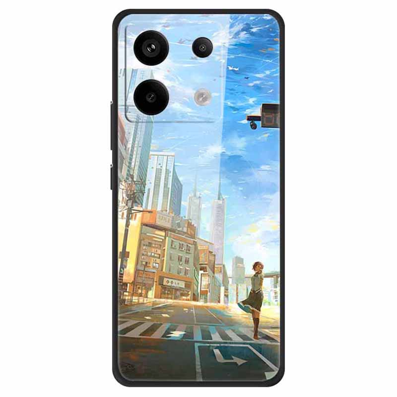 For Xiaomi Redmi Note 13 Pro 5G/Poco X6 5G Pattern Printing Case PC+Tempered Glass+TPU Phone Cover