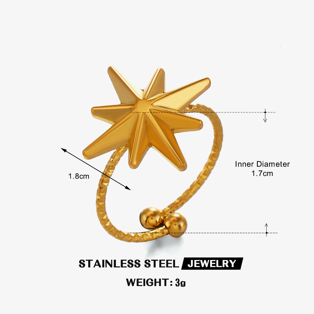 LATS Stainless Steel Y2K Celestial Star Open Rings for Women Men Unique Design Gold Silver Adjustable Ring Jewelry