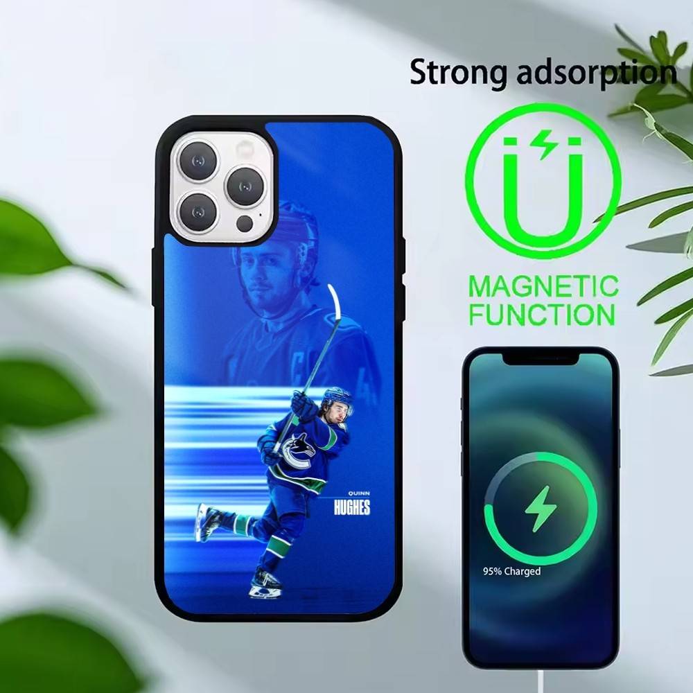 Custodia per Telefono Hockey Quinn Hughes Per iPhone 17,16,15,14,13,Pro,Max,Plus,Magnetica Per Ricarica Wireless Magsafe