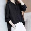 Female Clothing Korean Loose Shirt Polo-Neck Casual Fashion Single-breasted Diamonds Spring Autumn Commute Long Sleeve Blouse