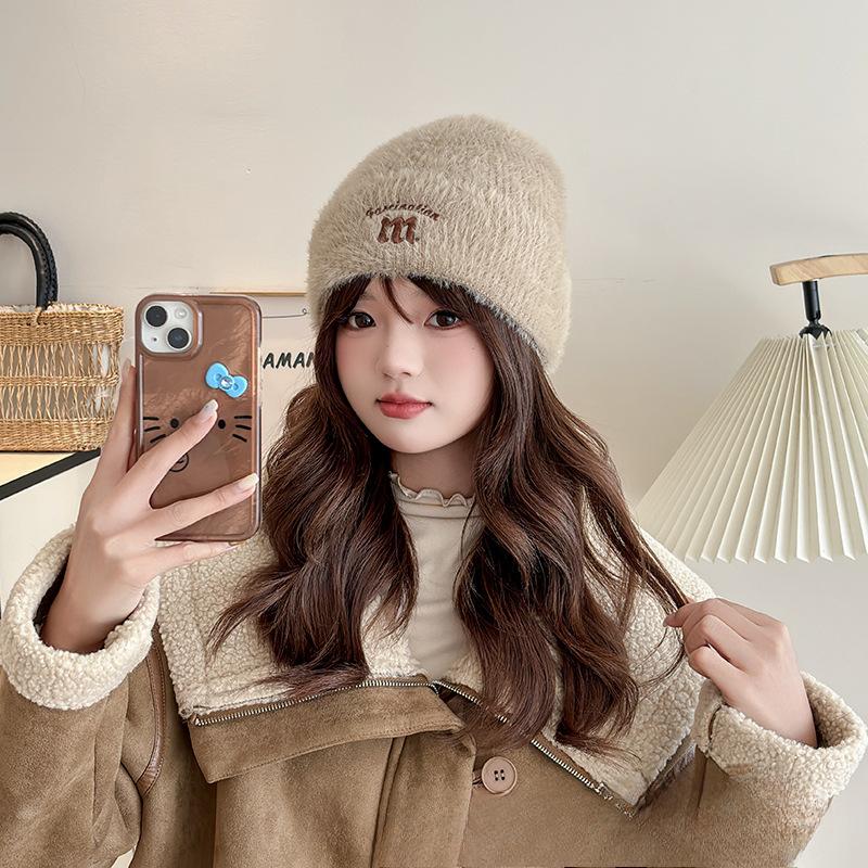Autumn and Winter Women's Hat Plush New Korean Knitted Hat Versatile Warm Ear Protection Thickened Fashionable Wool Hat Cold Hat