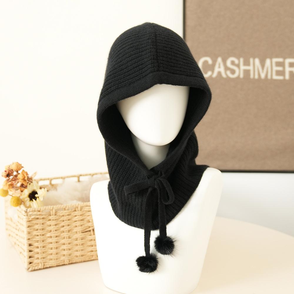 Custom Rib Knitted Inner Mongolian Cashmere Beanie Hat Luxury Fashion Women Winter Warm Cashmere Neck Warmer Hoodie Hat