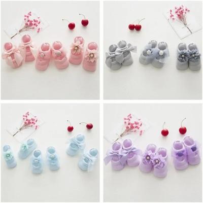 3 Paar süße Baby-Socken für Mädchen, süße Prinzessinnen-Schleife, Blumenspitze, kurze Socken für Kleinkinder, Mädchen, Sommer, Baumwolle, Neugeborene, rutschfeste Socken