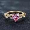 Pink Diamond Heart Ring Heart-Shaped Simple Luxurious Elegant  Jewelry for Women
