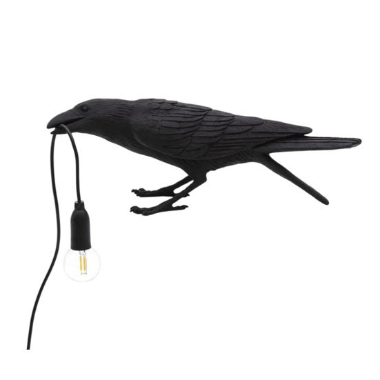 Tabletop Accent for Study Crow Table Lamp, Gothic Raven Night Light, Halloween Black Bird Artistic Wildlife Sculpture Lamp Dark Academia Desktop