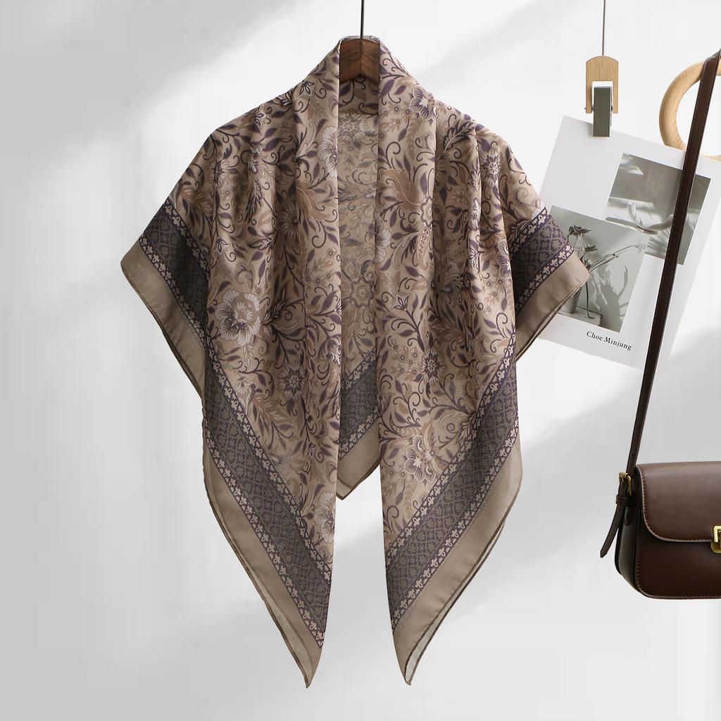 Blumenmuster Wellen Viskose Quadratisches Tuch Muslimische Hijabs Baumwoll Kopftuch Damenmode Malaysia Taschentuch Foulard 110*110cm