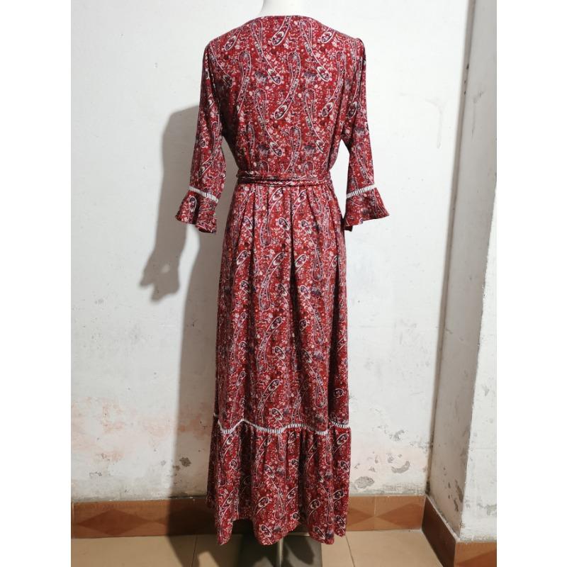 Women's Dress Hollow Lace V-neck Half-sleeve Thin Lace-up Dress Seaside Beach Holiday One-piece Wrap Dress