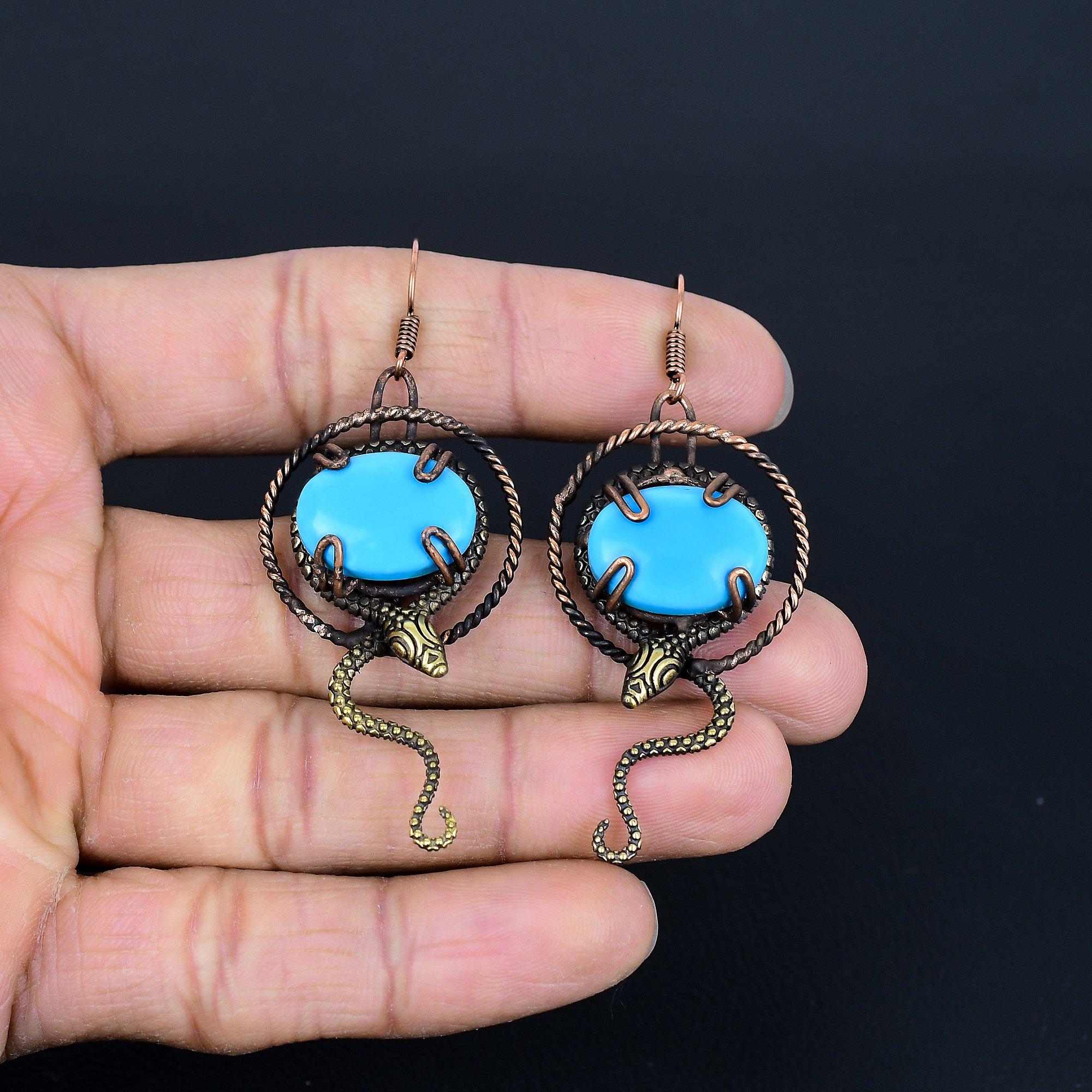 

Серьги с бирюзой Спящей красавицы, Ювелирные изделия из драгоценных камней, обернутые медной проволокой 999 пробы, Серьги ручной работы, На День благодарения 2.57 Inches