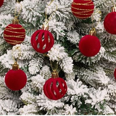 12 Peças/Caixa Bolas de Natal Penduradas de Veludo 4CM Conjunto de Bolas Aveludadas de Natal de Plástico Artesanato DIY Enfeite de Árvore de Natal Pintado