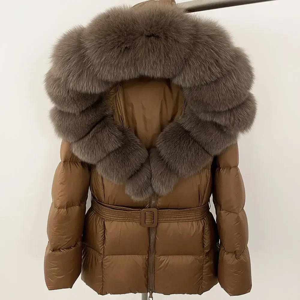 OFTBUY 2024 Jachetă albă din puf de rață, groasă, caldă, 90%, jachetă de iarnă pentru femei, cu guler de blană de raton naturală, cu glugă, casual