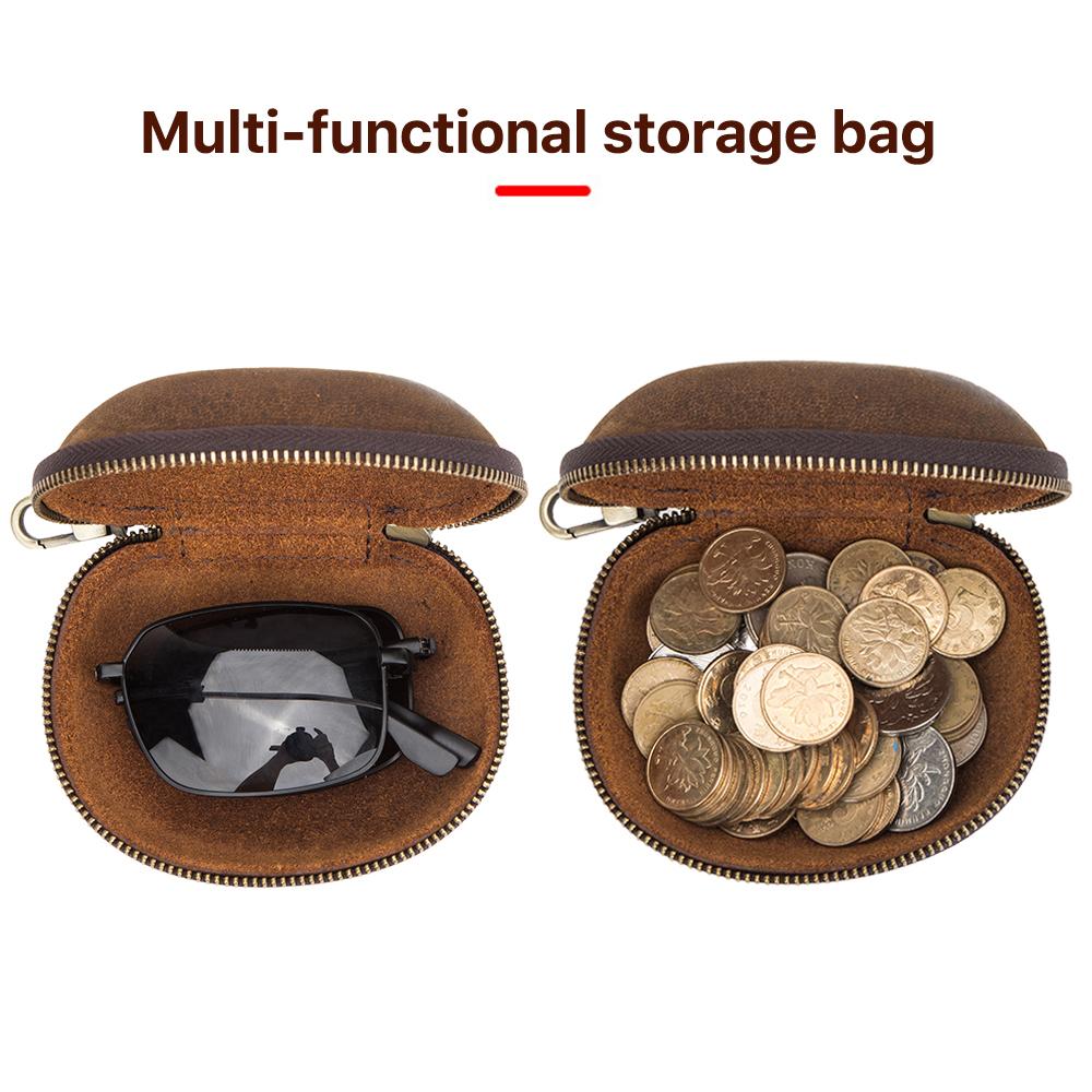 CONTACT'S FAMILY Genuine Leather Earphone Case Portable Hard Storage Box Organizer for Earbud USB Cable Earphone Accessories Bag