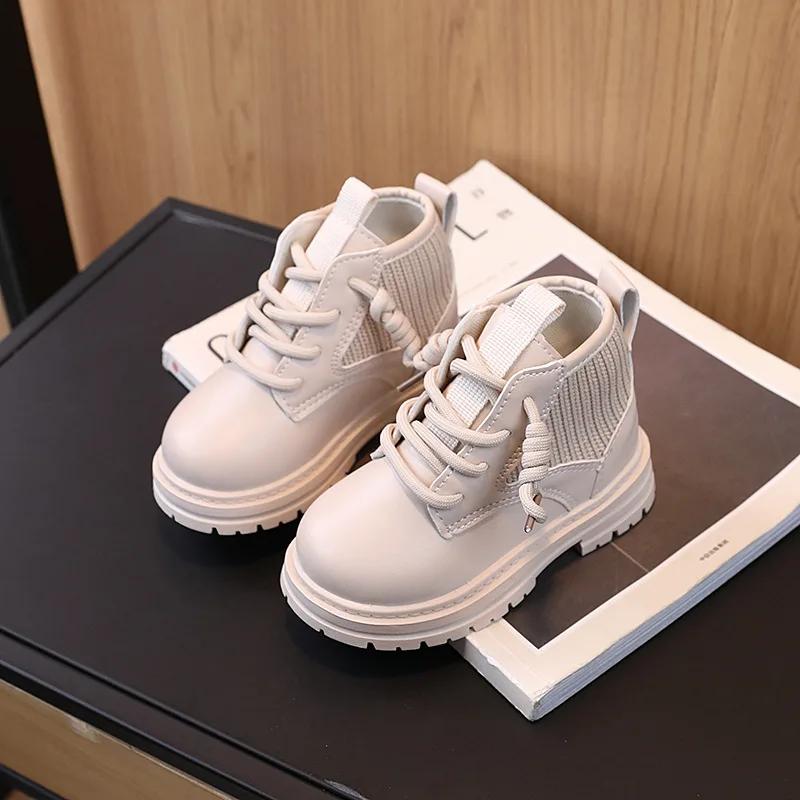 Kids Causal Ankle Boots Solid Color School Boots for Girls Boys Fashion Versatile Children Thick Bottom Short Boots Round-toe