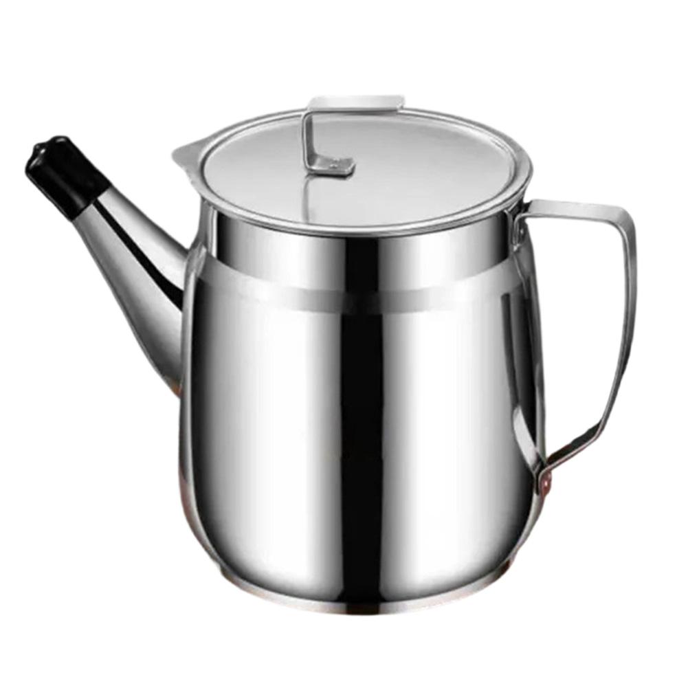 Extra Thick Stainless Steel Oil Filter Pot with Lid and Built-In Filter Suitable for Home Cooking Oil Storage and Filtration