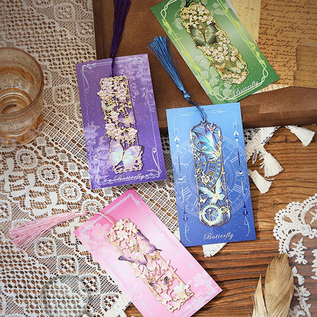 Butterfly Floral Metal Bookmarks with Tassels Hollow Engraved Bookmarks Reading Aid for Book Lover Birthday Christmas