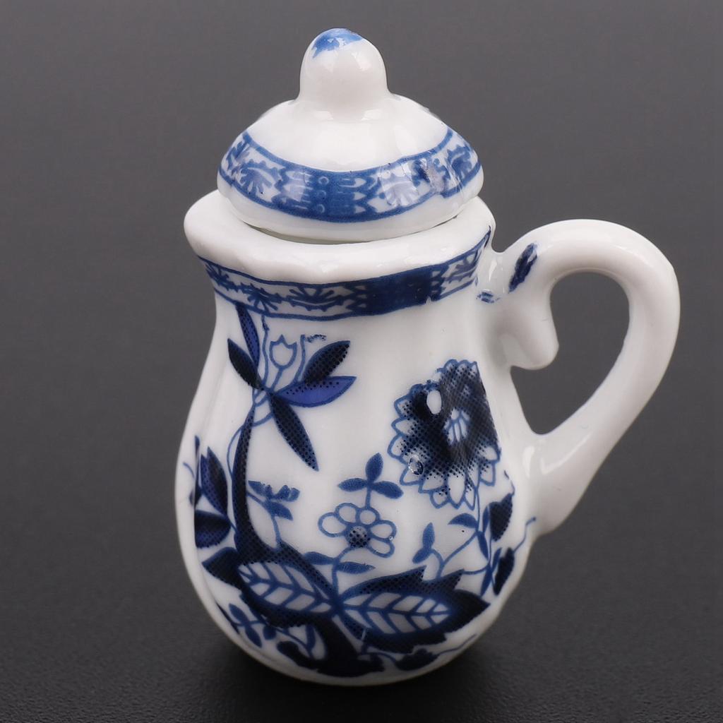 Good-2X 1/12Th Dining Ware China Tea Set House Miniatures Blue Flower
