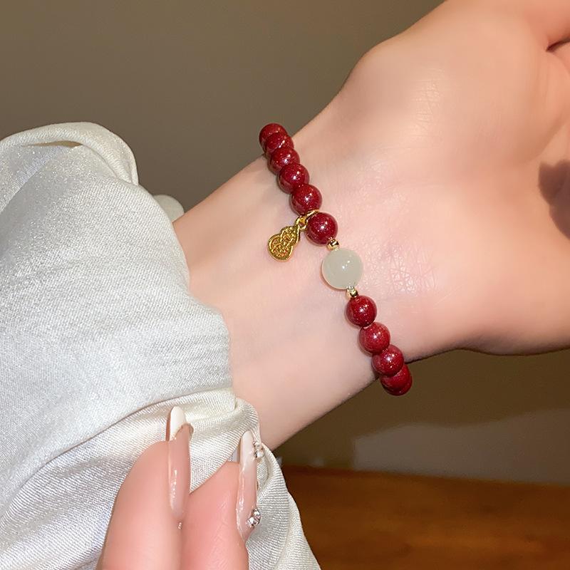 Natural stone crystal geometric beaded bracelet retro high-end bracelet women's niche light luxury versatile jewelry