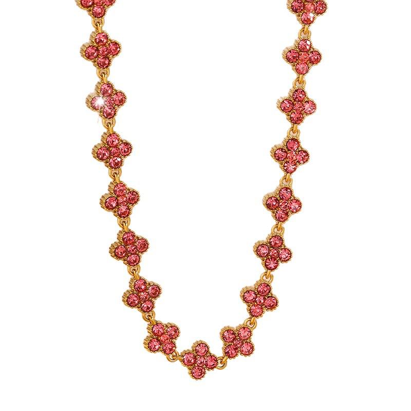 Colorful Diamond Four-Leaf Clover Jewelry Set - Necklace, Bracelet & Earrings for Women
