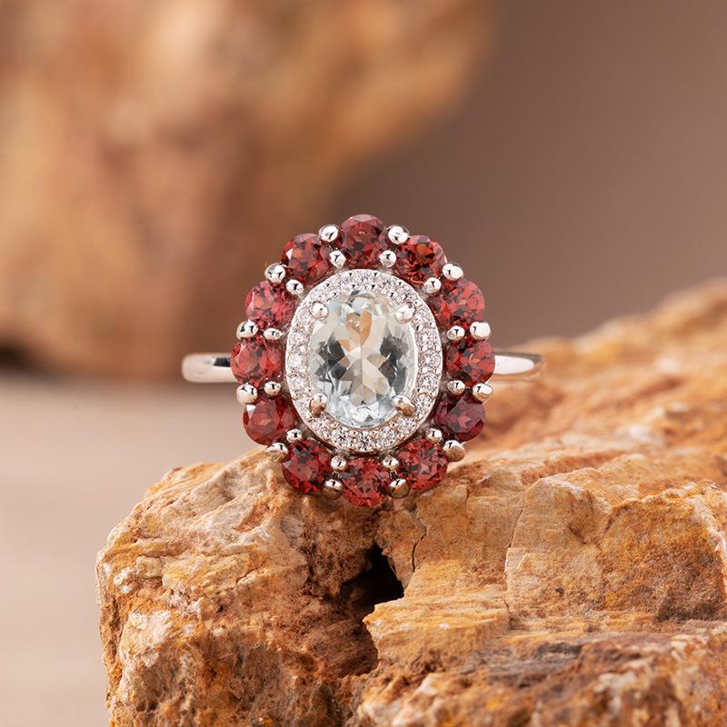 Natural Colored Jewelry Aquamarine Topaz Amethyst Citrine Stud Earrings S925 Silver Light Luxury High Sense