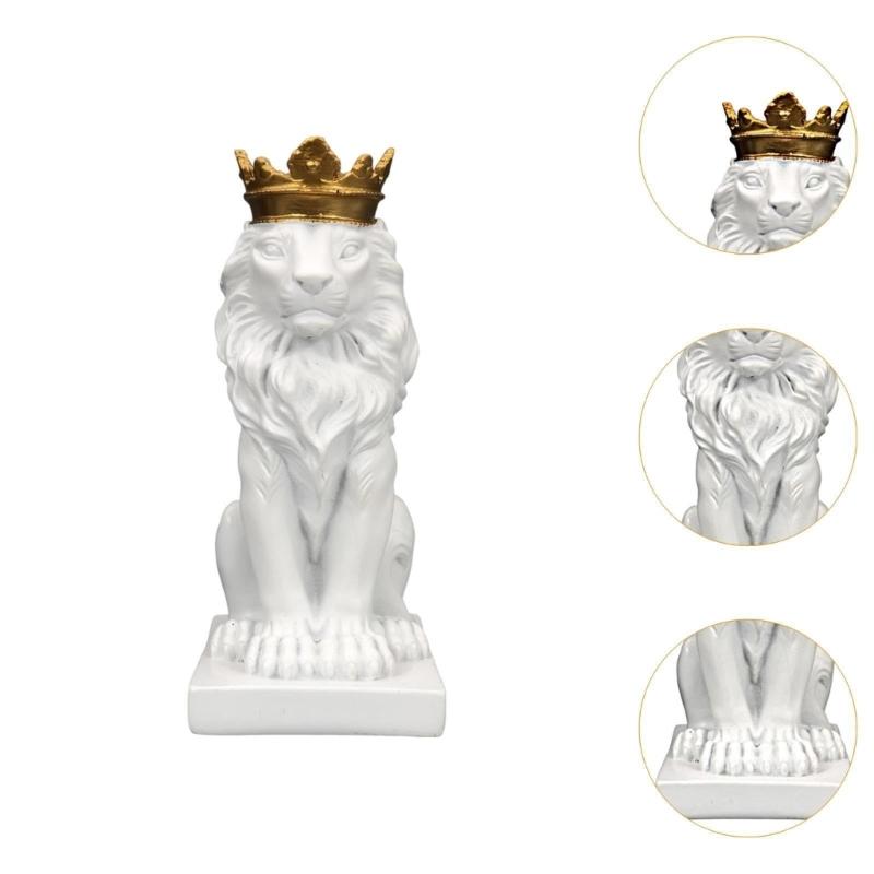 Lion Crowned Statue Table Decoration Handmade Desk Resin Ornament 14.5cm Tall for Wine Cabinet and Home Decoration
