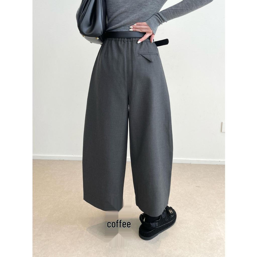 Nan Yu's Autumn Fashion: High-Waisted Scimitar Arc Draped Nine-Point Pants for Women