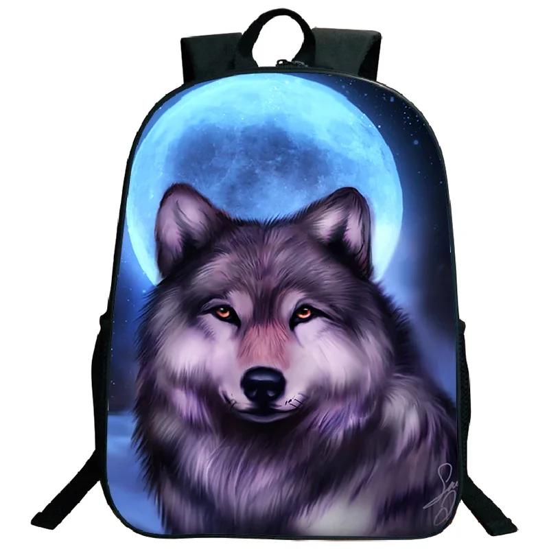 Ice Fire Wolf Backpack Schoolbag Primary School Students Backpack Angry Wolf Printed Bookbag Kids Back To School Mochila Gift