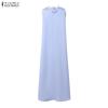 ZANZEA Bohemian Style Summer Casual Round Neck Sleeveless Long Dress