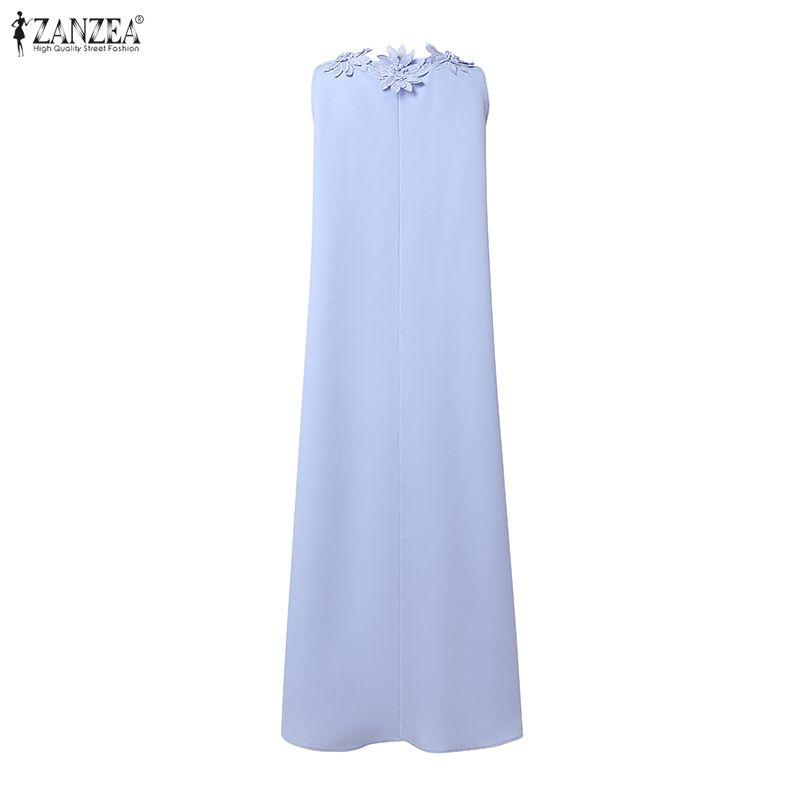 ZANZEA Bohemian Style Summer Casual Round Neck Sleeveless Long Dress